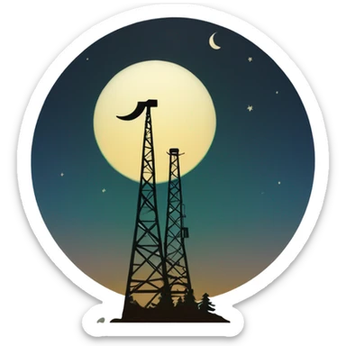 Pine trees with crescent moon beside  oil derrick sticker