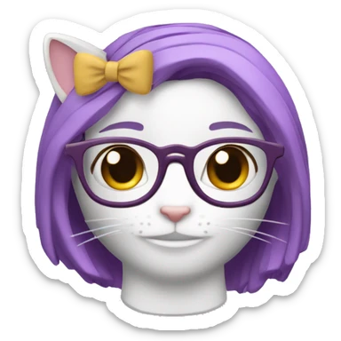 Ñiña de pelo cafe con una diadema de gato y lentes color morado pastel  sticker