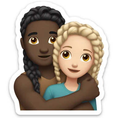 Light skin black Girl with braids hugging guy with pale skin and long black hair sticker