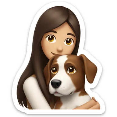 Brunette hugging brown and white dog sticker
