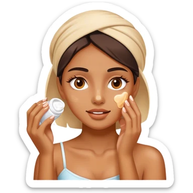 a girl applying cream on face sticker