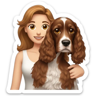 two brown haired women with english cocker spaniel sticker