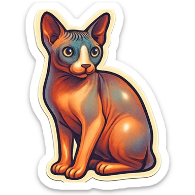 Canadian Sphynx cat with coloring as in the photo, sticker style sticker