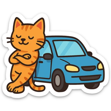 flat toon style cat leaning against a car sticker