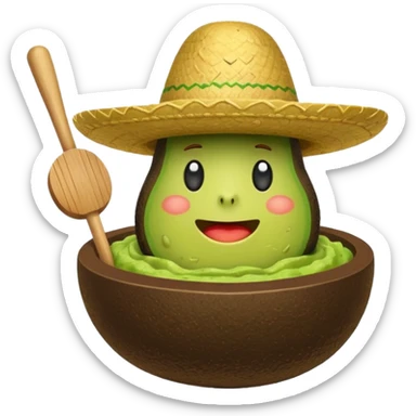 avocado in a guacamole bowl, sombrero on, mallet floating above, whack-a-mole style, iOS emoji look sticker