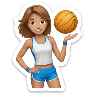 sporty and fit girl with light brown hair in shorts and with a beautiful face sticker