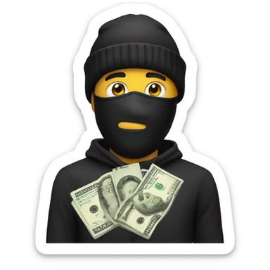 Man emoji with a black beanie a robber mask and a bag of money sticker