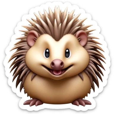 Cinematic Comical Echidna Portrait Emoji, Head tilted dramatically with an exaggeratedly amused expression, featuring a quirky, spiky fur with a scrunched-up face and wide, expressive eyes full of playful disbelief, Simplified yet hilariously expressive features, highly detailed, glowing with a slightly sassy glow, high shine, dramatic yet playful, stylized with an air of cheeky mischief, bright and endearing, soft glowing outline, capturing the essence of a spirited and over‐the‐top echidna, so meme‐worthy it feels like it could prick its way into internet fame instantly! sticker