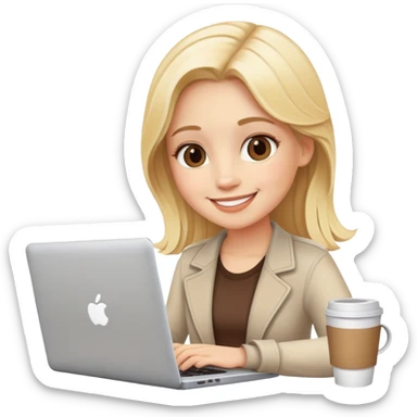 Blondie Girl with a laptop and coffee smiling sticker