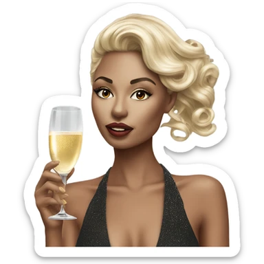 Hyper Realistic beautiful high fashion model drinking champagne  sticker
