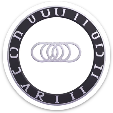 3D circular pattern with white "Audi" text in the center, silver and black color scheme, modern style sticker