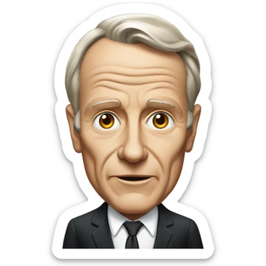 David Ogilvy at his 50s, wearing a black suit with his moth like he is talking  sticker