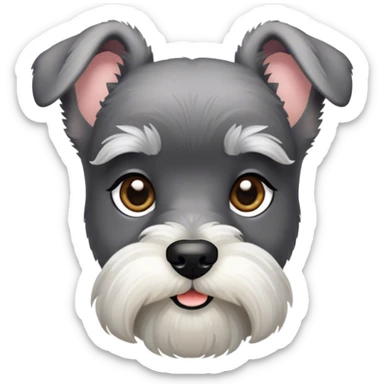 Cinematic Noble Miniature Schnauzer Portrait Emoji, Standing with a proud and stately demeanor, showcasing a sharply defined, salt-and-pepper fur with distinguished eyebrows and a confident, alert expression, simplified yet exquisitely detailed, glowing with a refined, dignified radiance, high shine, exuding intelligence and classic noble charm, soft glowing outline, capturing the essence of a noble Miniature Schnauzer that commands attention with effortless style! sticker