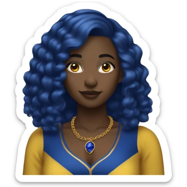 1 Black Girl with straight royal  blue hair with yellow gold and royal blue dress sticker