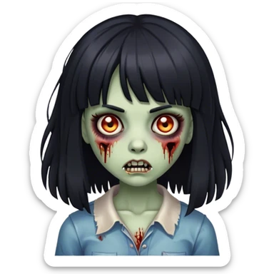 zombie girl with big black hair and bangs  sticker