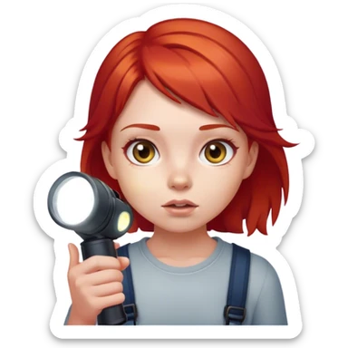 curios girl with flashlight and red hair sticker