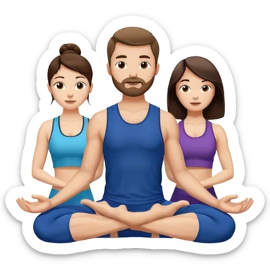 scottish man with stubble, brunette woman doing yoga sticker