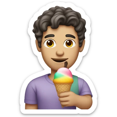 A white guy with dark hair holding a sherbet ice cream sticker
