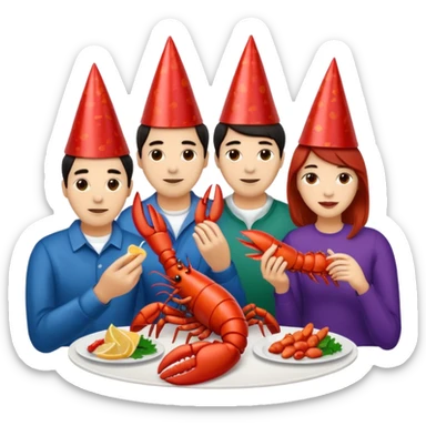 Too many people eating lobster at a family party sticker