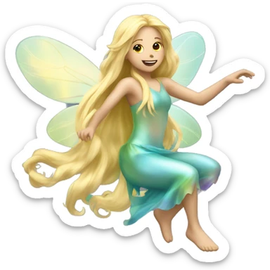 Iridescent fairy flying long hair blonde full body sticker
