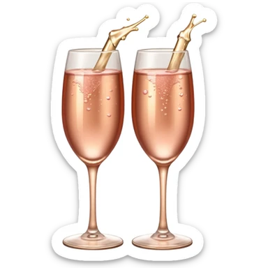 two glasses of rosegold colored champagne, ios emoji style. sticker