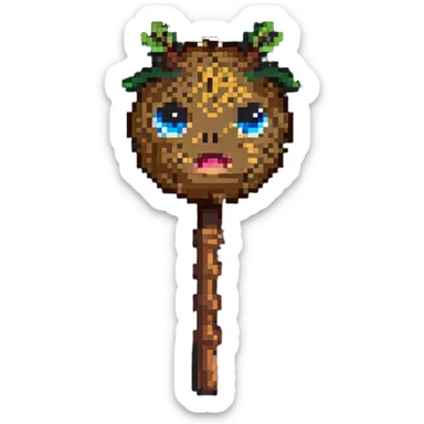 cute log with eyes holding a stick like a staff sticker