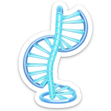 A single helical ribbon representing mRNA, twisting smoothly like a corkscrew or spiral staircase but with only one ribbon; no ladder rungs, no paired bases, no second strand.  Focus on one continuous strand only.” sticker