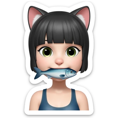 Catgirl with a fish in her mouth sticker