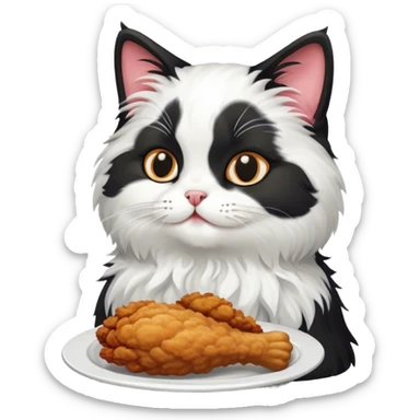 A black and white cat eating fried chicken sticker