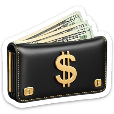 Rich emoji style black leather wallet with dollar bills, luxury money vibe, premium 3D emoji, ultra clean, high detail, no background
 sticker