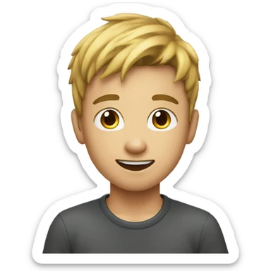 A passionate young boy in front of a computer sticker