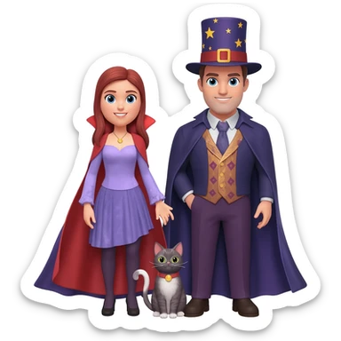 magician couple and their pet cat sticker