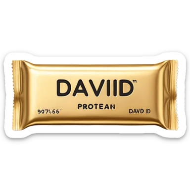 protein bar gold wrapper that says David on it in black font  sticker