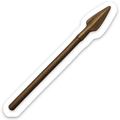 Make the bronze spear longer and more realistic, matching the metallic and worn look of the other bronze items, in the style of apple emojis. The background should be transparent. sticker