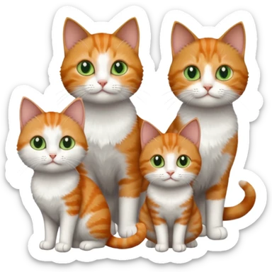 full body of 3 tiny short hair cats including a dark grey and white cat with green eyes, a ginger and white with orange eyes and a brown tabby and white with hazel eyes sticker