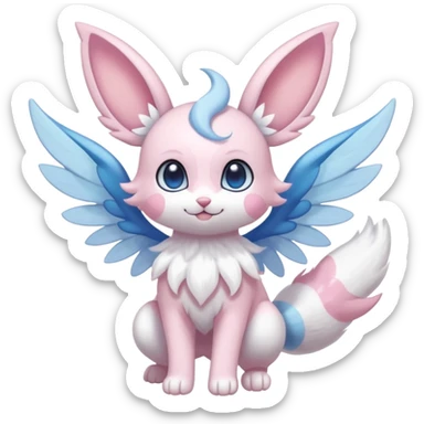 White pastel cute adorable kawaii divine winged angelic furry fairy-Fakémon-Minccino-Meowstic-Sylveon-hybrid-fusion (full body) sticker
