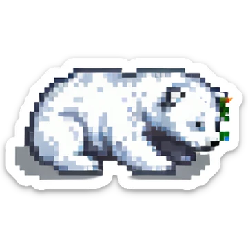 pixel art baby polar bear lying down, adorable sticker