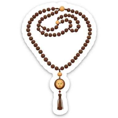 monk necklace object icon, wooden prayer beads with simple pendant, spiritual minimal design, natural wood texture, subtle sacred aura, 3D cartoon style, mobile game icon style, centered, clean background, no text, no watermark
 sticker