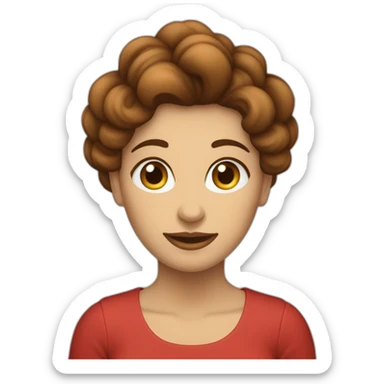 mujer con pelo pelirrojo, ondulado y hasta el pecho, con ojos marrones verdosos y muy sonriente con una mano levantada sticker