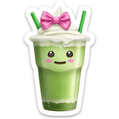 iced matcha latte with a cute pink bow  sticker
