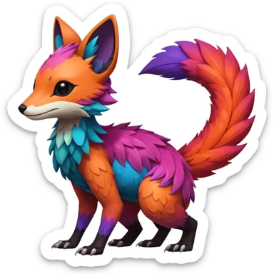 Rare realistic exotic edgy epic pretty beautiful handsome gorgeous aesthetic colorful vibrant Vernid-Trico-species-Fakemon-creature by LiLaiRa, 4 legs, 1 tail, random markings, (full body) sticker