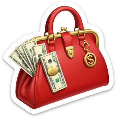 elegant raed purse with dollar bills sticking out sticker