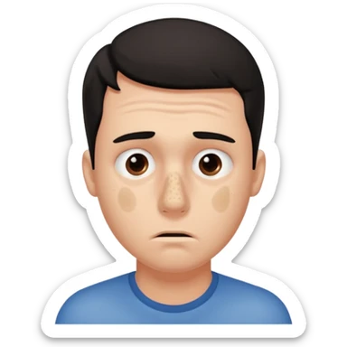 a worried guy with nose full of black heads sticker