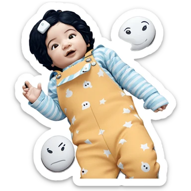 child with black hair lying sticker
