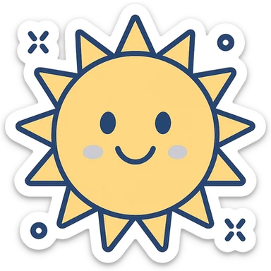 cheerful yellow sun with a smiling face, clean modern illustration style sticker