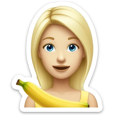 Blonde girl with blue eyes eating banana sticker