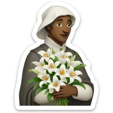 Petrarch holds a bouquet of white lilies in his hand sticker