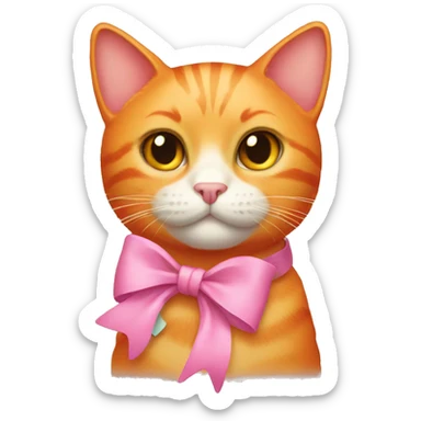 A orange cat with a pink bow sticker