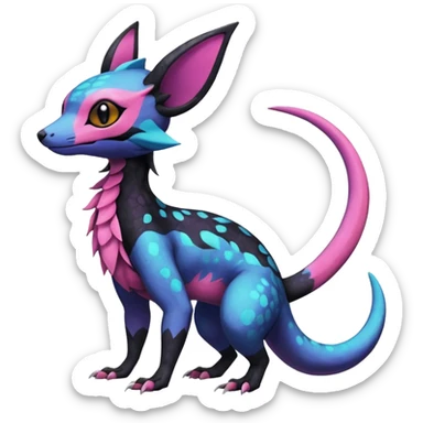 Rare epic aesthetic colorful Salandit-Noibat-Eevee-Genet-species-Fakemon-hybrid-creature, with markings, full body sticker