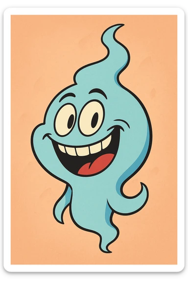 a wisp with a big smile, cartoonish and playful, bright colors, fun and lively sticker